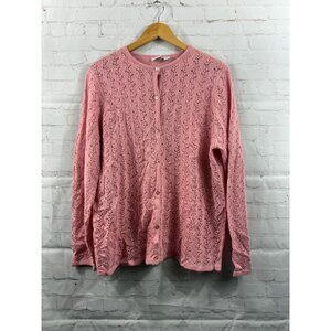 Haband Button Up Acrylic Crocheted Cardigan Womens Size XL Pink Casual Sweater